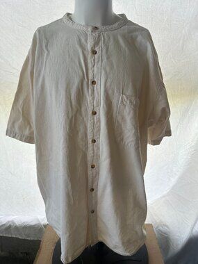 Vintage Color Works Men's Short Sleeve Button Up Beige 3XLT Cotton
